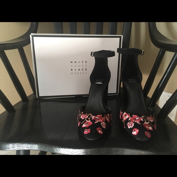 embroidered chunky heels